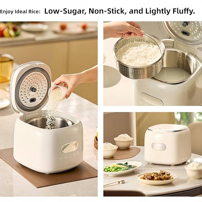 Mini Rice Cooker 5 cup Low Sugar Rice Cooker with 304 Stainless Steel Nonstick Inner Pot、Steamer Basket Multifunction Smart Touch Control with Keep-Warm &amp 24H Delay Timer
