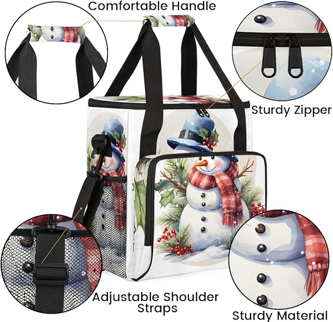 Christmas Snowman Coffee Maker Carrying Bag Modern Snowman Travel Storage Bag Compatible with K-Mini or K-Mini Plus Single Serve Coffee Brewer Carrying Case with Multiple Pockets &amp Shoulder Stra