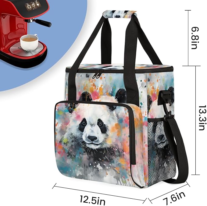 Panda Coffee Maker Carrying Bag Oil Painting Floral Travel Storage Bag Compatible with K-Mini or K-Mini Plus Single Serve Coffee Brewer Carrying Case with Multiple Pockets &amp Shoulder Strap