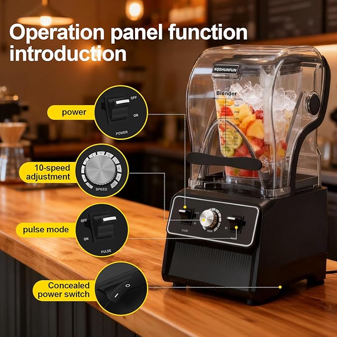 Professional Soundproof Blender True 1800W Commercial Quiet Blender 68oz Dishwasher Safe Square Jar with Precise Scale Sound Shield Enclosure Pure Copper Motor