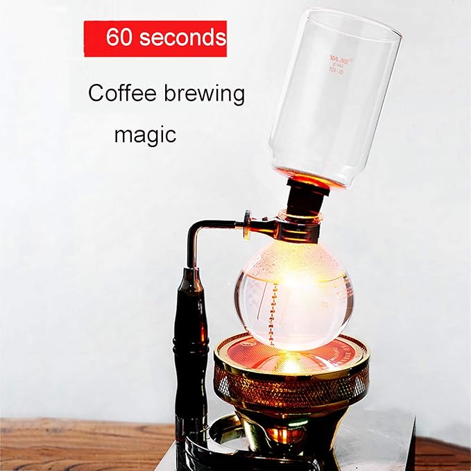 Siphon Coffee Maker Tea Siphon Pot Hand Siphon Coffee MakerVacuum Coffeemaker Glass Type Coffee Machine Filter 3CupsHigh Temperature Resistant GlassB
