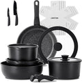 JEETEE Pots and Pans Set Non Stick 17pcs Kitchen Cookware Sets with Detachable Handle Induction Nonstick Cookware Set with Removable Handle Stackable RV Cookware Oven Safe PFAS/PFOA Free Black
