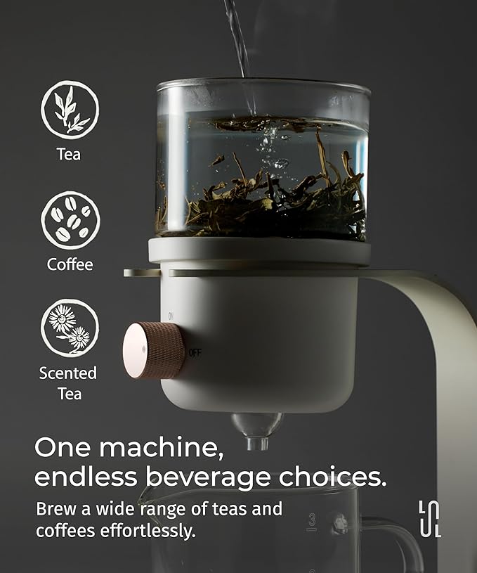 Glass Tea Pot with Infusers for Loose Tea and Drip Coffee Pour Over Semi Automatic Tea Set with Magnetic Clear Teapot Black