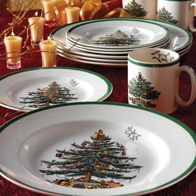 Spode Christmas Tree 12-Piece Melamine Dinnerware Set - Seasonal Dinnerware for Holiday Gatherings Service for 4 Dishwasher Safe with Festive Christmas Tree Motif Shatterproof &amp Durable Dishes