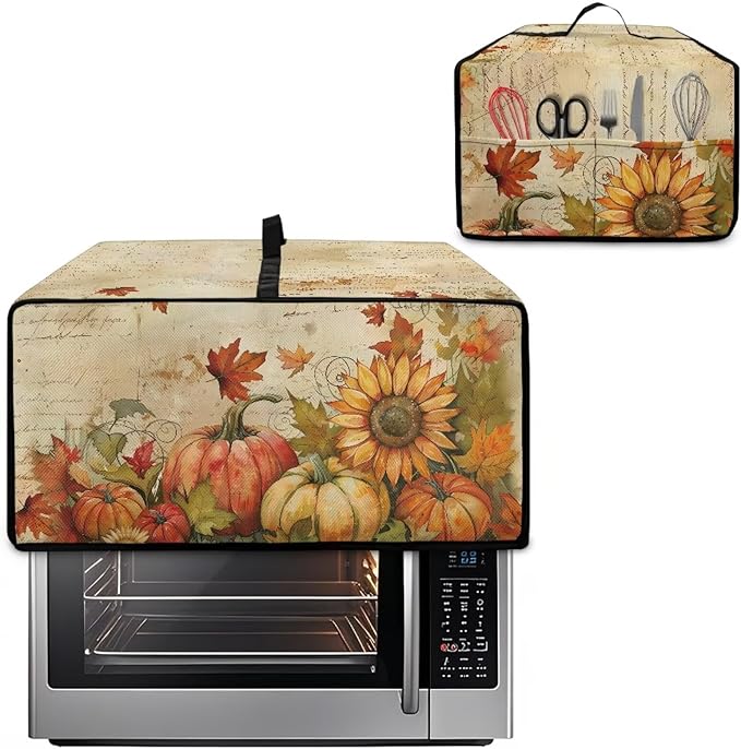 Doojoayie Pumpkin Sunflower Toaster Cover 4 Slice Toaster Oven Cover Dust Resistant Appliance Covers for Kitchen Counter Thanksgiving Home Kitchen Decoration