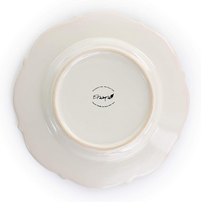 MISC 16 Piece Embossed Scalloped Stoneware Dinnerware Set in White Textured Casual Round Dishwasher Safe