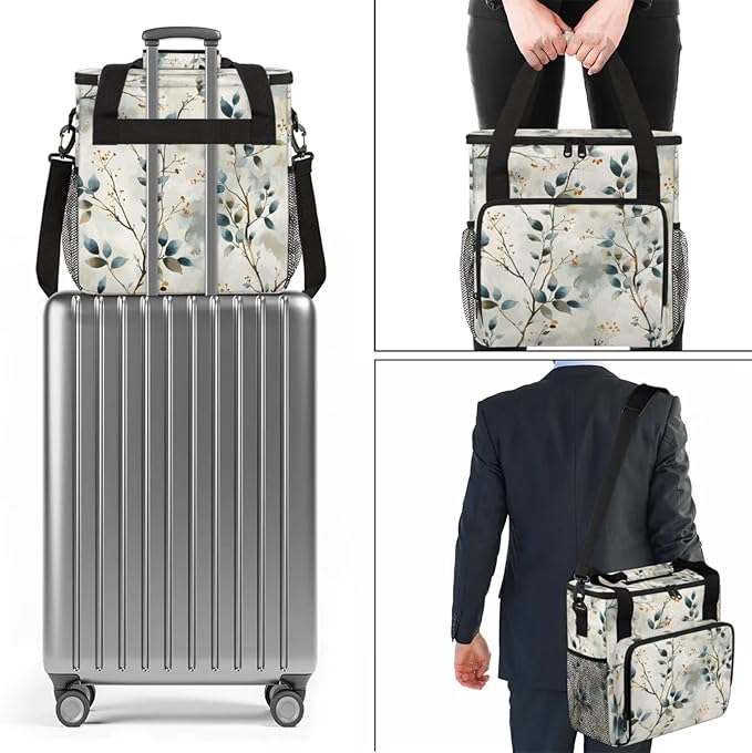 Branch Leaves Coffee Maker Travel Bag for Keurig K-Mini/K-Mini Plus Insulated Waterproof Tote with Pockets for K-Cup Portable Single-Serve Brewer Case
