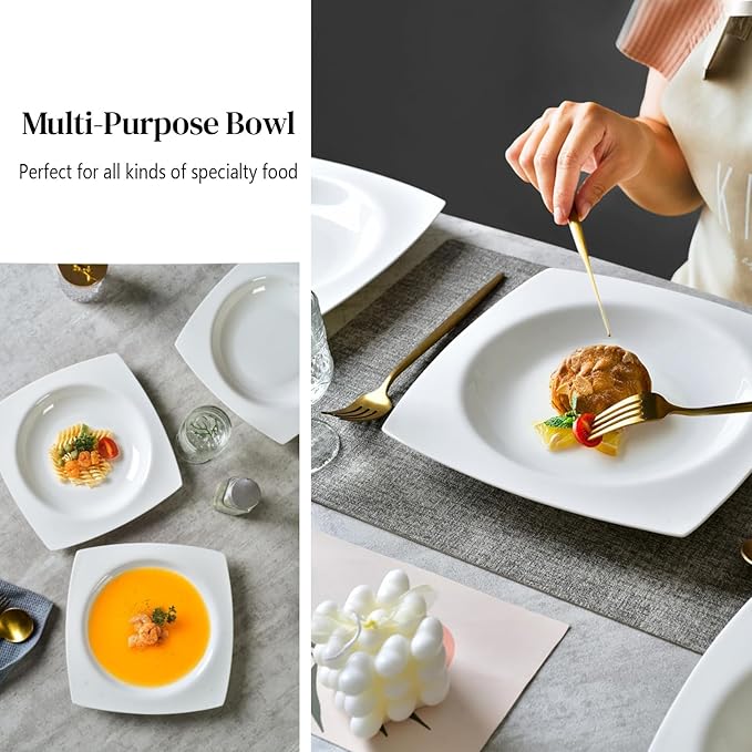 Dinnerware Set for 6 Plates and Bowls Set Includes 9.25 Inch Dinner Plates &amp Salad Plates Microwave &amp Dishwasher Safe Oven Safe White Dish Set for Kitchen Dishware for Daily Use