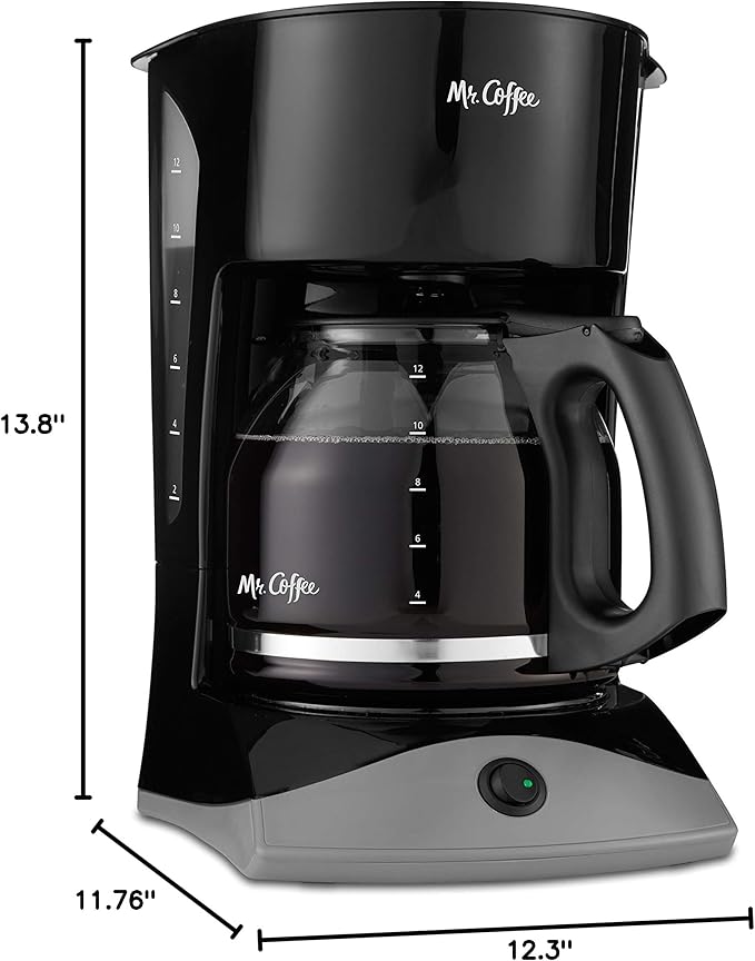 Mr. Coffee Black Coffee Maker 12 Cups with Auto Pause and Glass Carafe Perfect for Home and Office Use