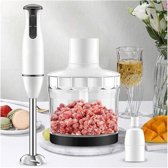 450W Immersion Hand Blender 4-in-1 Stainless Steel Stick Blender 2 Speed Includes Mixing Beaker/Whisk Attachment/Milk Frother BPA-Free