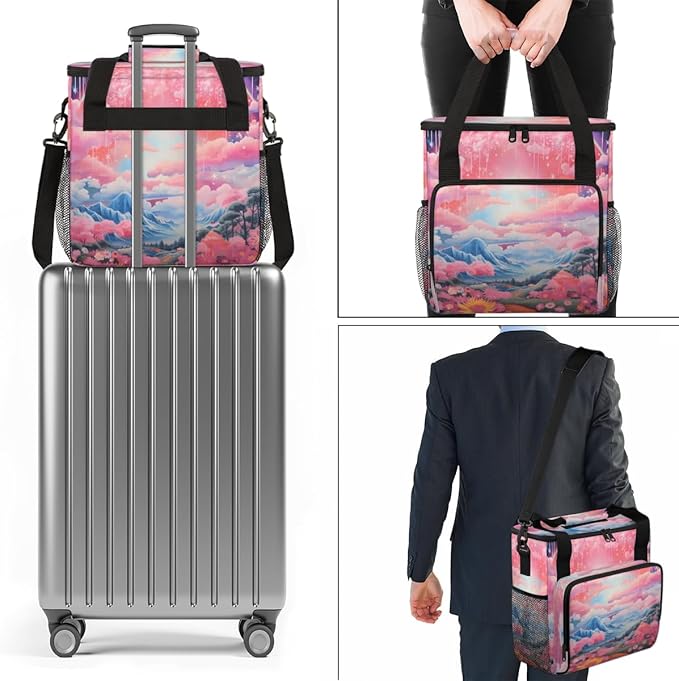 Rainbow Flowers Coffee Maker Carrying Bag Portable Travel Storage Tote Bag Compatible with K-Mini or K-Mini Plus Single Serve Coffee Brewer Carrying Case with Multiple Pockets &amp Shoulder Strap