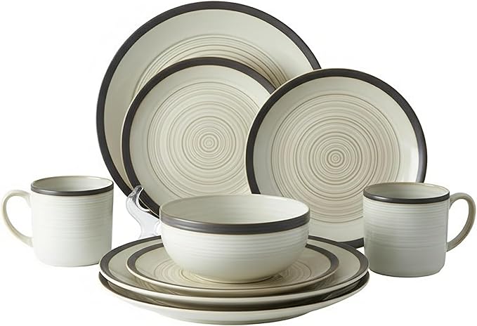 Mikasa Lara 16-Piece Dinnerware Set Contemporary Stoneware Plates Bowls &amp Mugs - Glossy Tableware for Everyday Dining Family Meals &amp Holiday Gatherings - Dishwasher Safe