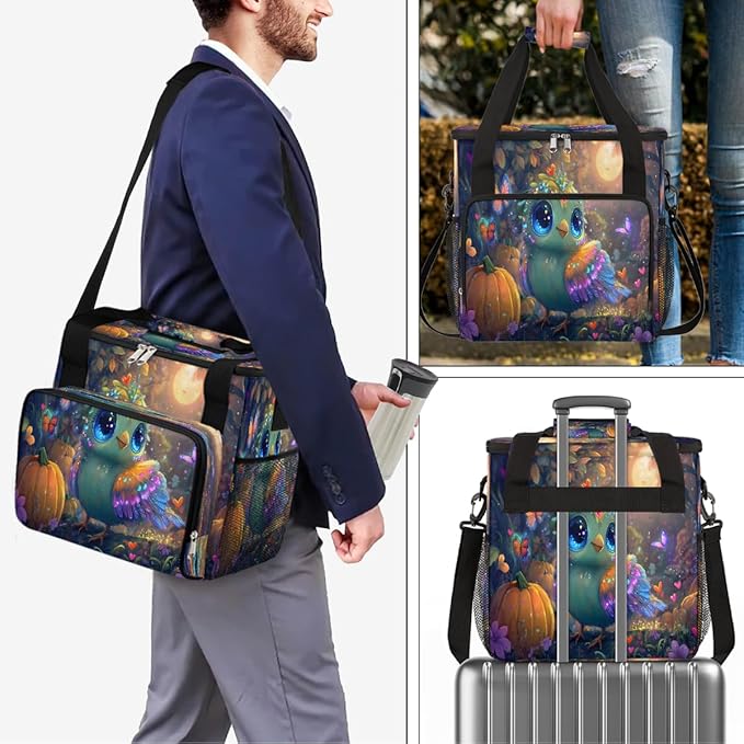 Pretty Bird Pumpkin Butterfly Coffee Maker Carring Bag Travel Carrying Storage Tote Bag Compatible with Keurig K-Mini or K-Mini Plus Portable Single Serve Coffee Brewer Case with Pockets