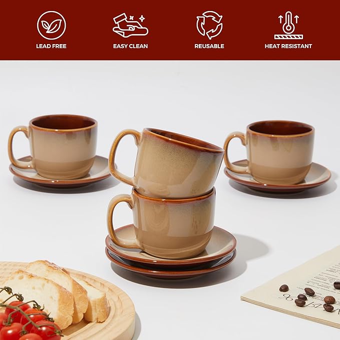 16 Pieces Dinnerware Sets with Coffee Cups with Saucers Light Yellow