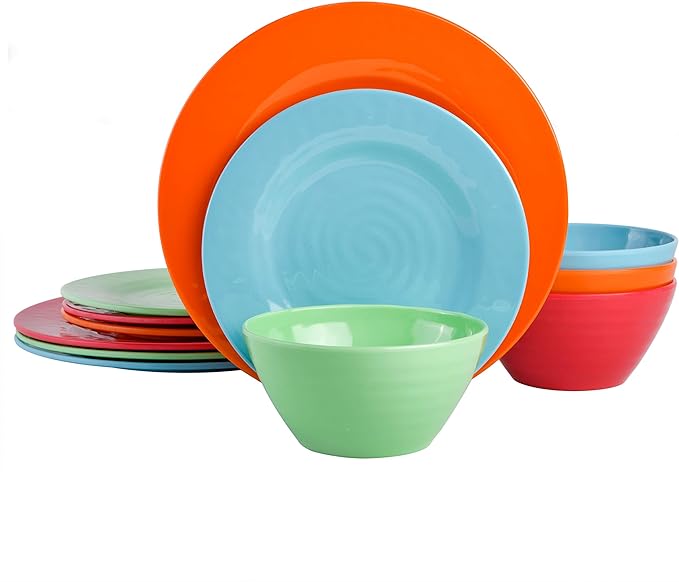 Gibson Home Brist Melamine Plastic Dinnerware Set Service for Four (12pcs) Assorted II