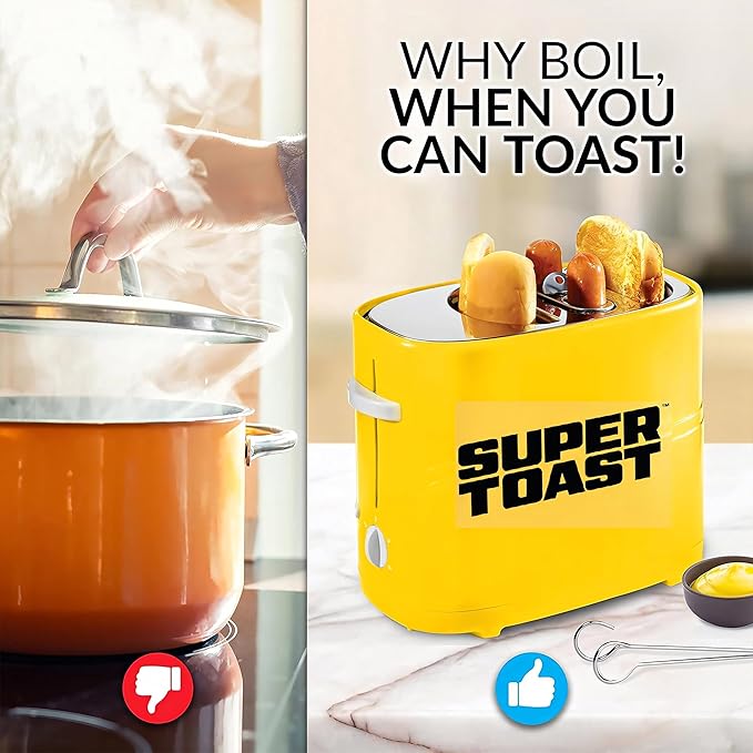 Hot Dog Toaster:Hot Dog Toaster and Bun Toaster 2 Slice Wide Slot with Grill TimerStainless Steel Sausages Bacon and Bread Slices