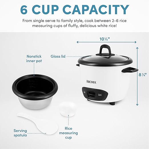 Aroma Housewares 6-Cup (Cooked) (3-Cup UNCOOKED) Pot-Style Rice Cooker (ARC-743G)  White