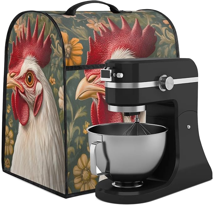 cfpolar Kitchen Aid Mixer Cover Compatible with 6-8 Quarts Watercolor White Roosrer Flower Stand Mixer Cover Kitchen Aid Mixers Accessories Appliance Organizer Bag Dust Covers with Zipper Pocket