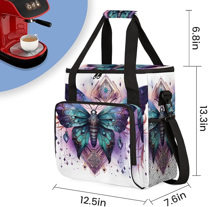 Gothic Butterfly Coffee Maker Carrying Bag Artistic Butterfly Travel Storage Bag Compatible with K-Mini or K-Mini Plus Single Serve Coffee Brewer Carrying Case with Multiple Pockets &amp Shoulder S
