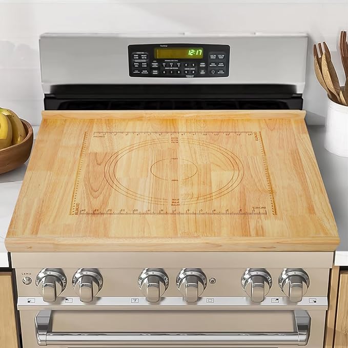 24 x 20 Reversible Wooden Pastry Board Wood Pasta Board with Lip Bread Board Cutting Board Chopping Board Pie Board with Engraved Ruler for Counter Top Kitchen-Wood