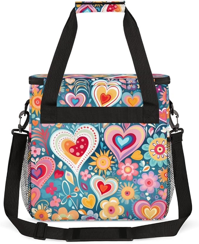 Heart mandala Flower Coffee Maker Carrying Bag Portable Travel Storage Tote Bag Compatible with K-Mini or K-Mini Plus Single Serve Coffee Brewer Carrying Case with Multiple Pockets &amp Shoulder St