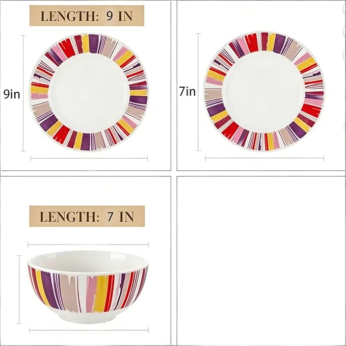12-Piece Colorful Ceramic Dinnerware Set Durable Glazed Microwave &amp Dishwasher Safe Household Daily Use Plate Bowl Set Ideal for Breakfast Dinner Various Occasions