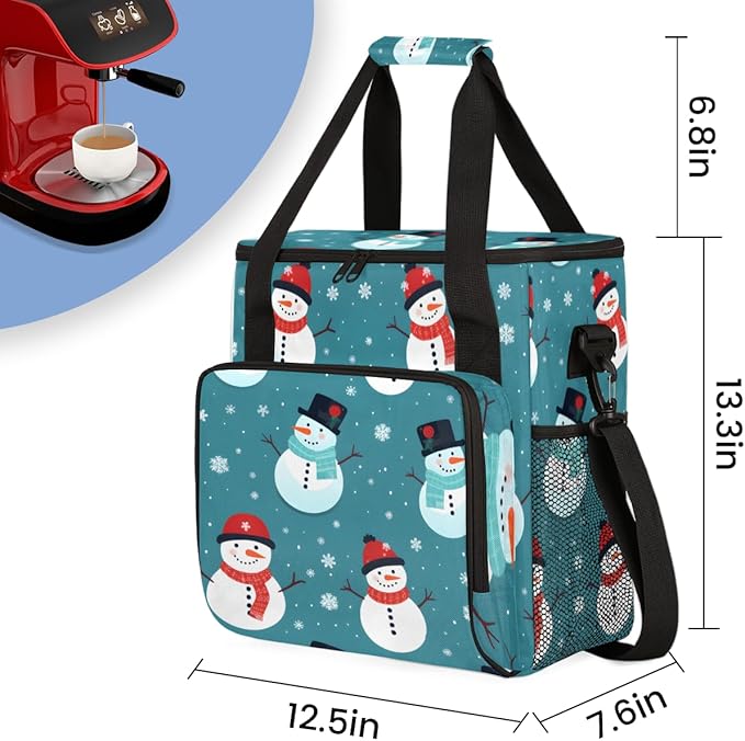 Christmas Snowman Coffee Maker Carrying Bag Cartoon Snowman Travel Storage Bag Compatible with K-Mini or K-Mini Plus Single Serve Coffee Brewer Carrying Case with Multiple Pockets &amp Shoulder Str