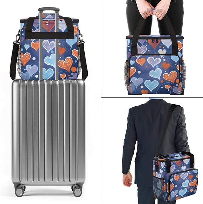 Abstract Heart Coffee Maker Carrying Bag Portable Travel Storage Tote Bag Compatible with K-Mini or K-Mini Plus Single Serve Coffee Brewer Carrying Case with Multiple Pockets &amp Shoulder Strap