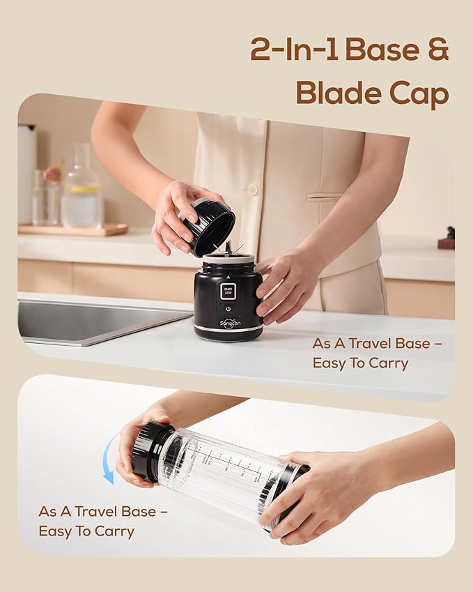 Sangcon Personal Portable Blender for Shakes &amp Smoothies 6000mAh Cordless USB-C Rechargeable Blender with 2 Blend Modes Leakproof Travel Lid Dishwasher Safe Ideal for Gym Office Kitchen BPA-F