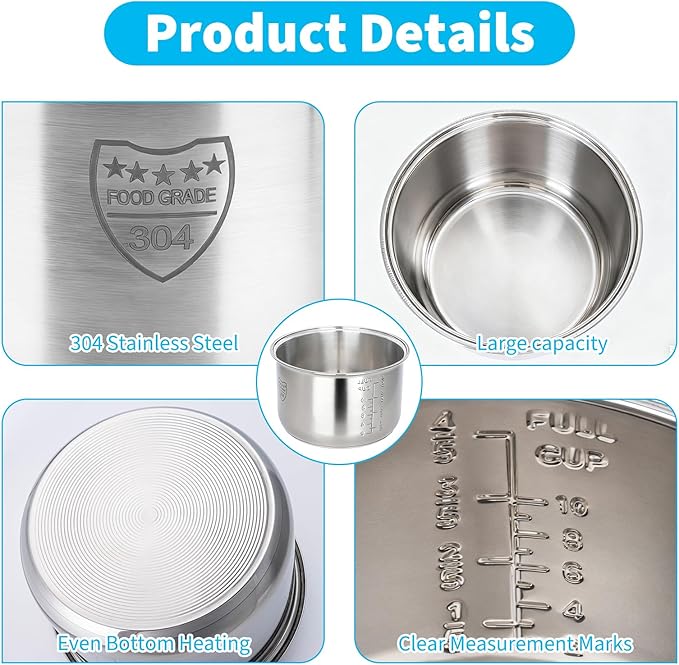 Rice Cooker 10 Cup Inner Pot Compatible with Tiger JBV-A18UNon-Stick 304 Stainless SteelRice Cooker Rplacement PotDishwasher Safe