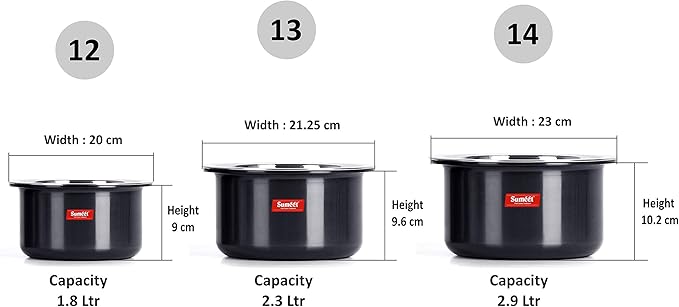 Sumeet Aluminium Anodized Tope Set 1.8 2.3 2.9 Liters 3 Piece (Black)