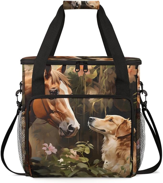 Horse Dog Coffee Maker Carrying Bag Portable Travel Storage Tote Bag Compatible with K-Mini or K-Mini Plus Single Serve Coffee Brewer Carrying Case with Multiple Pockets &amp Shoulder Strap