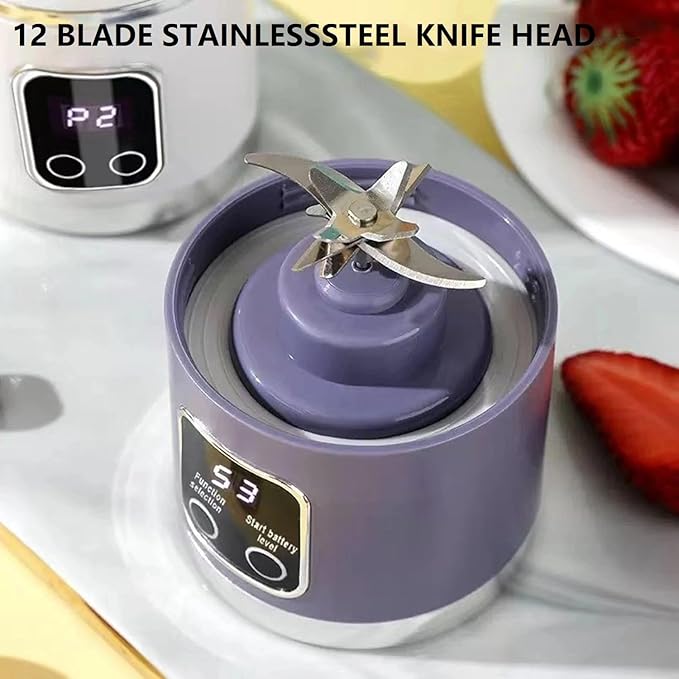 Portable Blender With Dual Battery 1500 mAh USB Rechargeable 16oz Digital Multimode Juicer Blender 3 Speed12-Blade Fresh Juice Bottle for Shakes SmoothiesFresh Juice Ete. (white)