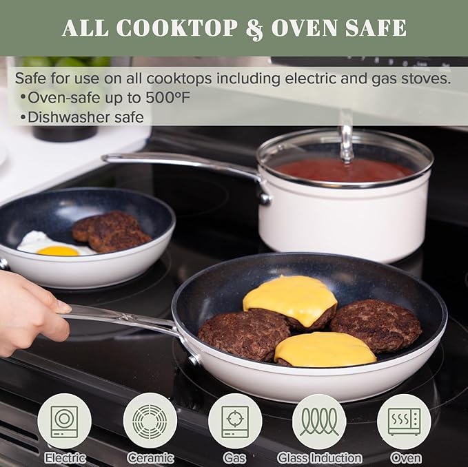 Nuwave 7pc Cookware Set Healthy Duralon Blue Ceramic Nonstick Coated Diamond Infused Scratch-Resistant PFAS Free Oven Safe Induction Ready &amp Evenly Heats Tempered Glass Lids &amp Stay-Cool H