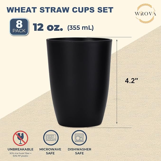 Wrova wheat straw bowls and plates bundle with cups - unbreakable dinnerware sets of 22 - Classic series