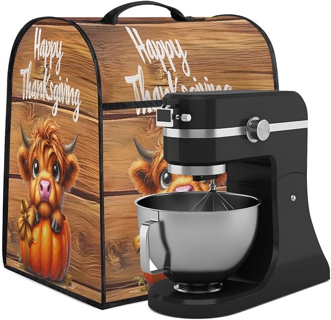 cfpolar Kitchen Aid Mixer Cover Compatible with 6-8 Quarts Thanksgiving Highland Cattle Stand Mixer Cover Kitchen Aid Mixers Accessories Appliance Organizer Bag Dust Covers with Zipper Pocket