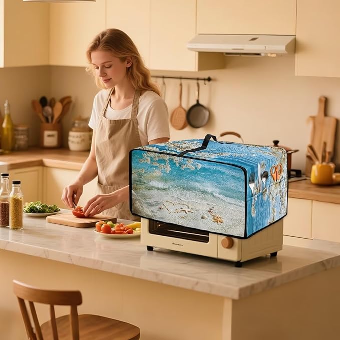 Starfish Beach Print Toaster Oven Dust Cover Heavy Duty Toaster Smart Oven Dust Cover with Accessory Pockets L