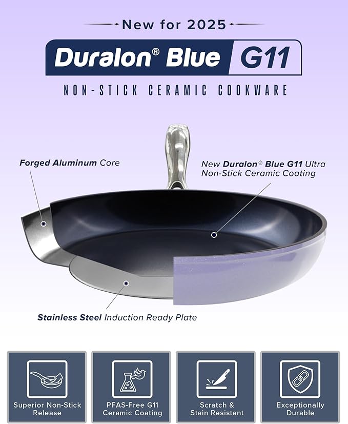 Nuwave Healthy G11-Pots and Pans Set Non Stick 9H Near-Diamond Hardness Scratch-Resistant Works on All Stovetops PFAS Free with Frying Pans Saucepans &amp Glass Lids Stay-Cool Handles Lilac