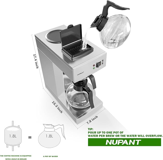 Commercial Drip Coffee maker set 1.8L/12 Cup Coffee Maker with 2 Carafes 2 Warmers &amp 2.2L Airpot Coffee Maker with 24H Insulated Thermal Carafe Stainless Steel for reasturant and Coffee Bar use