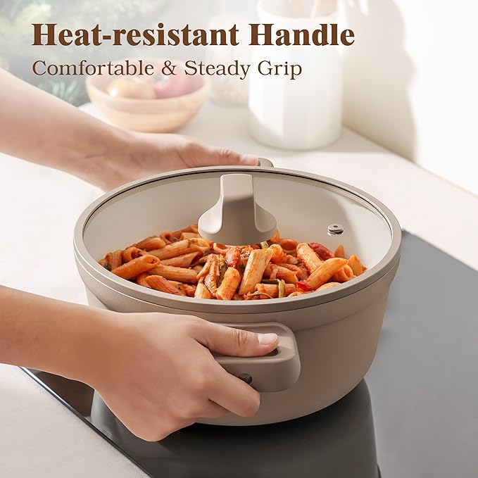 SENSARTE 20Pcs Pots and Pans Set Nonstick Ceramic Cookware Set Non Stick Non-toxic Healthy Kitchen Cooking Set Induction Compatible Dishwasher Safe PFAS/PTFE/PFOA Free TAUPE
