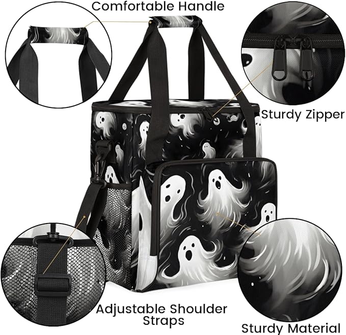 Spooky Ghosts Coffee Maker Carrying Bag Graffiti Ghosts Travel Storage Bag Compatible with K-Mini or K-Mini Plus Single Serve Coffee Brewer Carrying Case with Multiple Pockets &amp Shoulder Strap