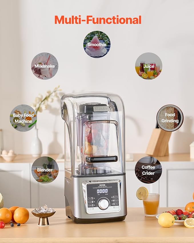 VEVOR Blender for Smoothies 85 oz 1400W Professional Blender with Powerful Motor Multi-Functional Food Processing with Noise Cover for Smoothie/Milkshake/Juice Fits for Kitchen