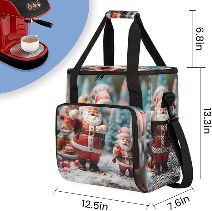 Colorful Santa Claus Coffee Maker Carrying Bag Dreamy Santa Claus Travel Storage Bag Compatible with K-Mini or K-Mini Plus Single Serve Coffee Brewer Carrying Case with Pockets &amp Shoulder Strap