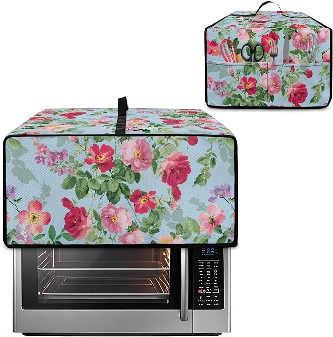 Doojoayie Pink Flower Toaster Cover 8 Slice Blue Appliance Covers for Kitchen Counter 22.5x18.5x 13 Universal Fit Dustproof Protector as Kitchen Decor