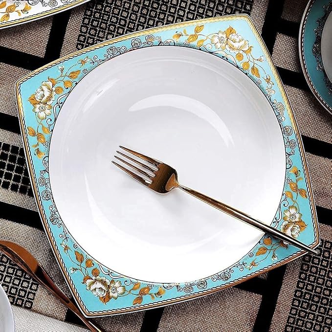 Dinnerware Set Dinner Party Tableware Service Set Ceramics Dinnerware Set with 50-Piece Bowl/Stockpot/Dish/Spoon|Bone China Dinner Sets Porcelain Combination Set80pieces