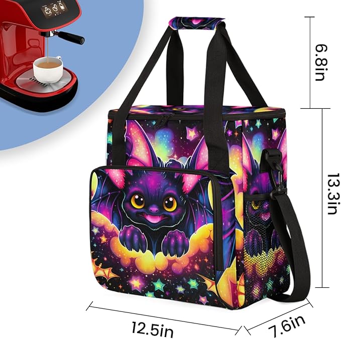 Halloween Bat Coffee Maker Carrying Bag Cartoon Bat Travel Storage Bag Compatible with K-Mini or K-Mini Plus Single Serve Coffee Brewer Carrying Case with Multiple Pockets &amp Shoulder Strap