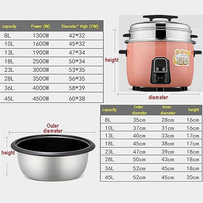 Rice Cooker with Steamer Large Capacity Canteen Hotel Commercial Hotel Home Old-Fashioned Insulated Rice Cooker for 8-60 People (45L) ()