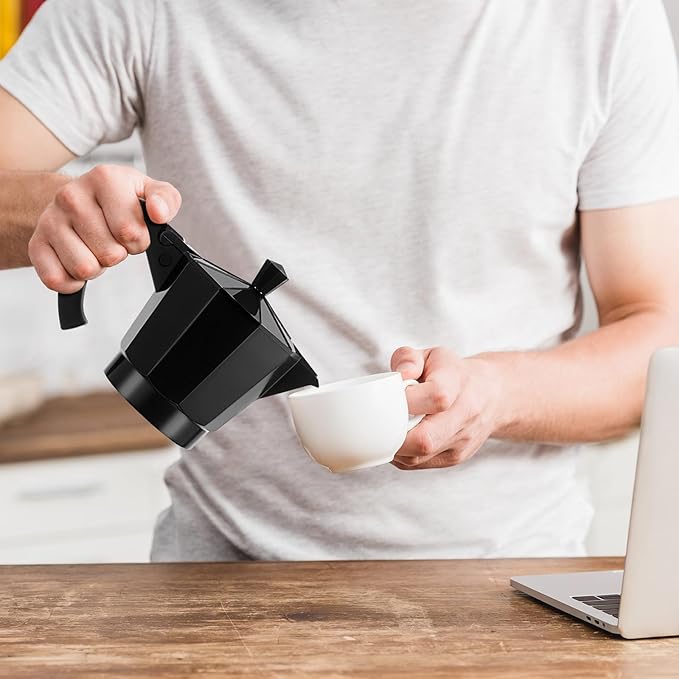Coffee Pot 6 Cup Electric Espresso Coffee Maker Italian Moka Maker 300ml Portable Aluminum Espresso Machine Cafetera Moka Pot with Detachable Base Gift for Home Travel(Black)