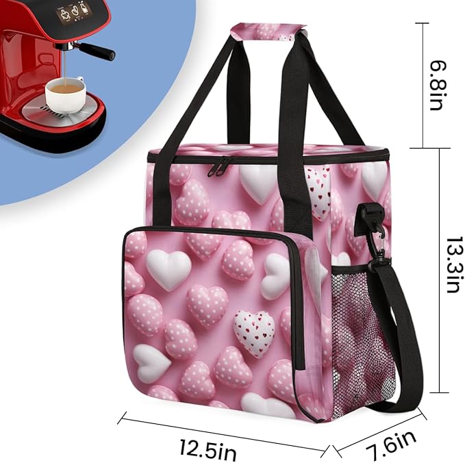 Heart Candy Coffee Maker Carrying Bag Portable Travel Storage Tote Bag Compatible with K-Mini or K-Mini Plus Single Serve Coffee Brewer Carrying Case with Multiple Pockets &amp Shoulder Strap