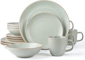 RINGAR Round Stoneware 16pc Dinnerware Set of 4 Dinner Plates Side Plates Cereal Bowls Mugs - Speckle Matte White (406646)